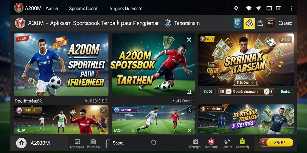 Tampilan utama aplikasi A200M yang menarik dengan berbagai pilihan taruhan.