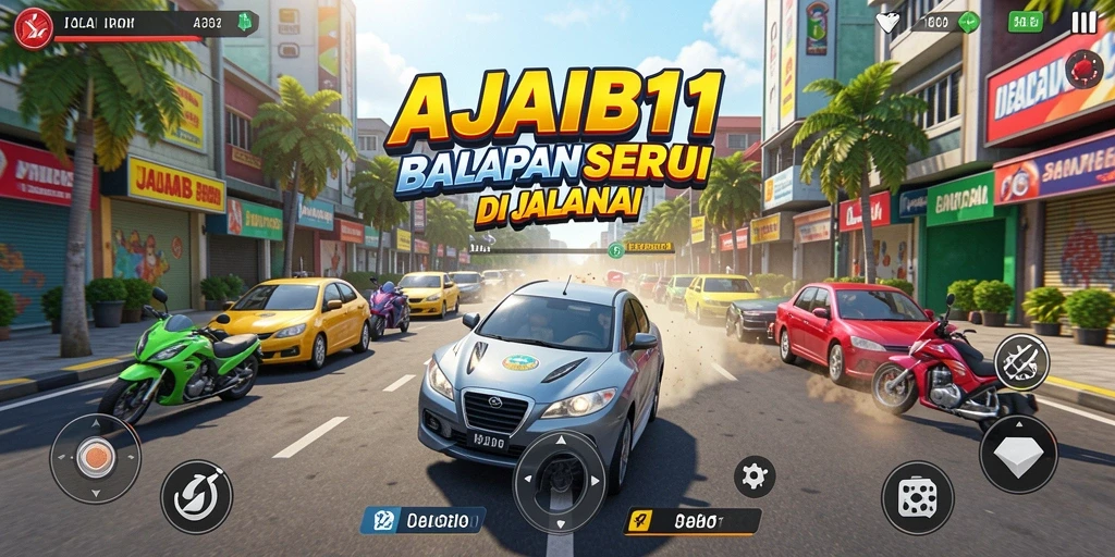 Tangkapan layar gameplay AJAIB11 menampilkan aksi balap yang mendebarkan.