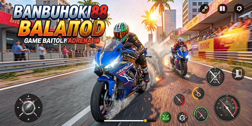 Screenshot menunjukkan aksi balapan seru dalam BANBUHOKI88.