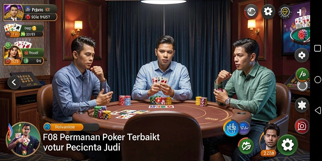 Screenshot utama gameplay F08 yang menampilkan aksi poker seru.