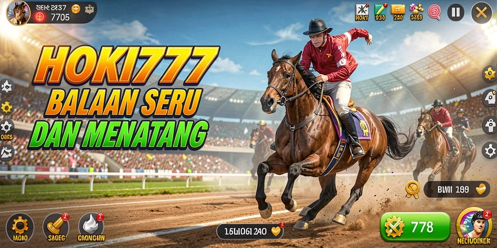 Screenshot gameplay HOKI777 yang menunjukkan balapan seru di trek menantang.