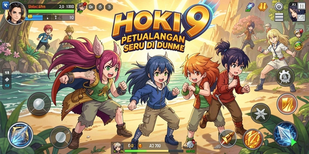 Screenshot gameplay HOKI9 menampilkan pertarungan karakter anime yang menegangkan.