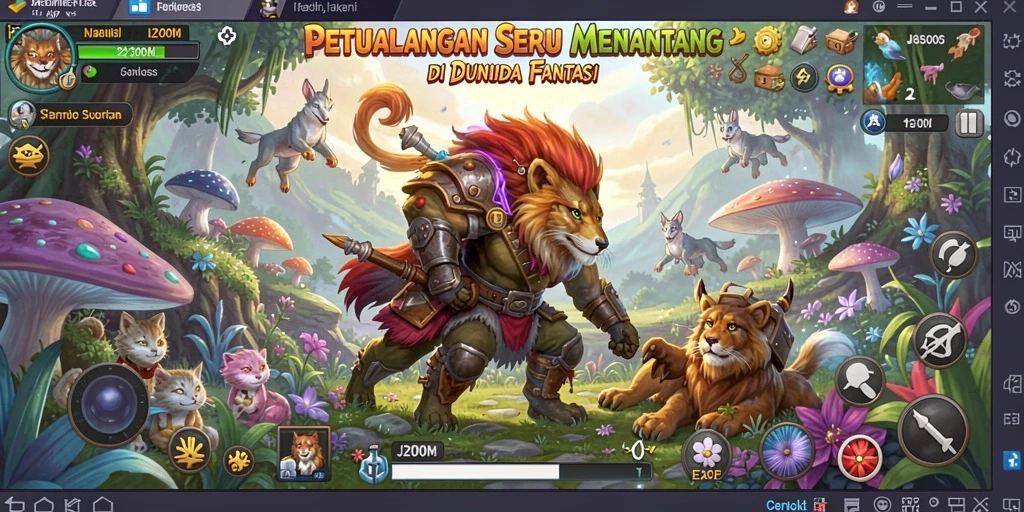 Screenshot gameplay J200M yang menampilkan karakter menjelajahi dunia petualangan.