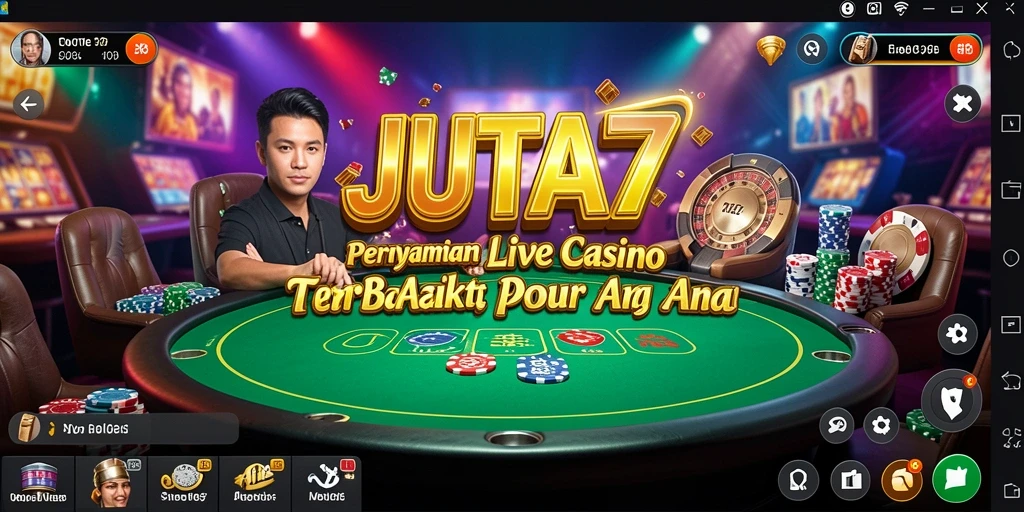 Screenshot gameplay Live Casino JUTA7 menampilkan dealer dan meja permainan.