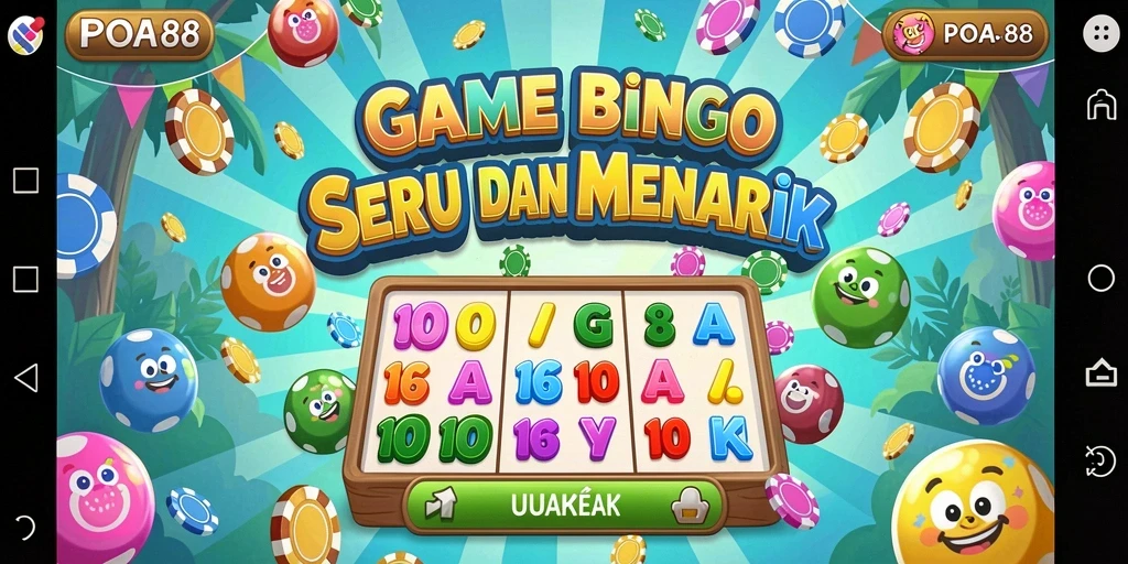 Tangkapan layar gameplay seru di POA88, menampilkan kartu Bingo warna-warni.
