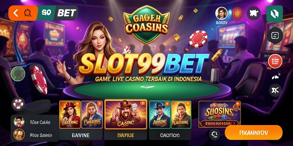 Tampilan gameplay SLOT99BET dengan dealer langsung yang berinteraksi dengan pemain.