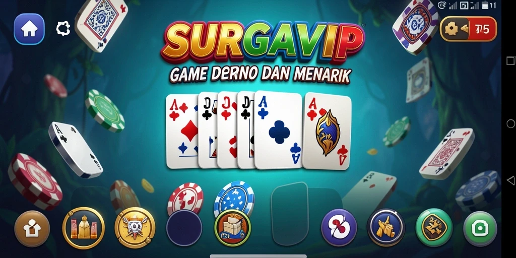 Screenshot utama SURGAVIP menampilkan gameplay domino yang seru.