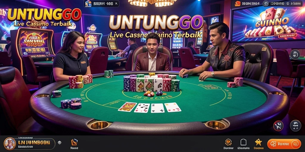 Screenshot utama UNTUNGGO menampilkan dealer langsung dan permainan seru di Live Casino.