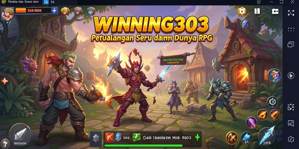 Tangkapan layar utama WINNING303 menampilkan aksi seru dalam pertarungan RPG.